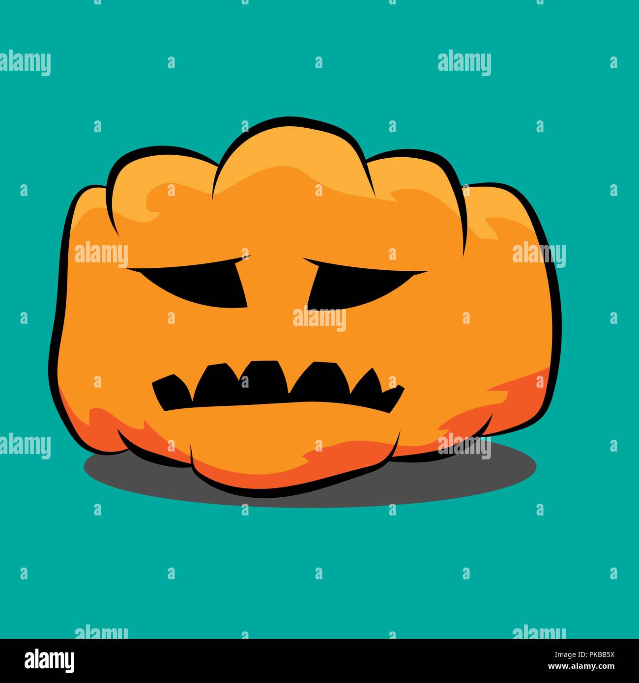Scary Halloween Pumpkin sur fond vert, vector illustration Illustration de Vecteur