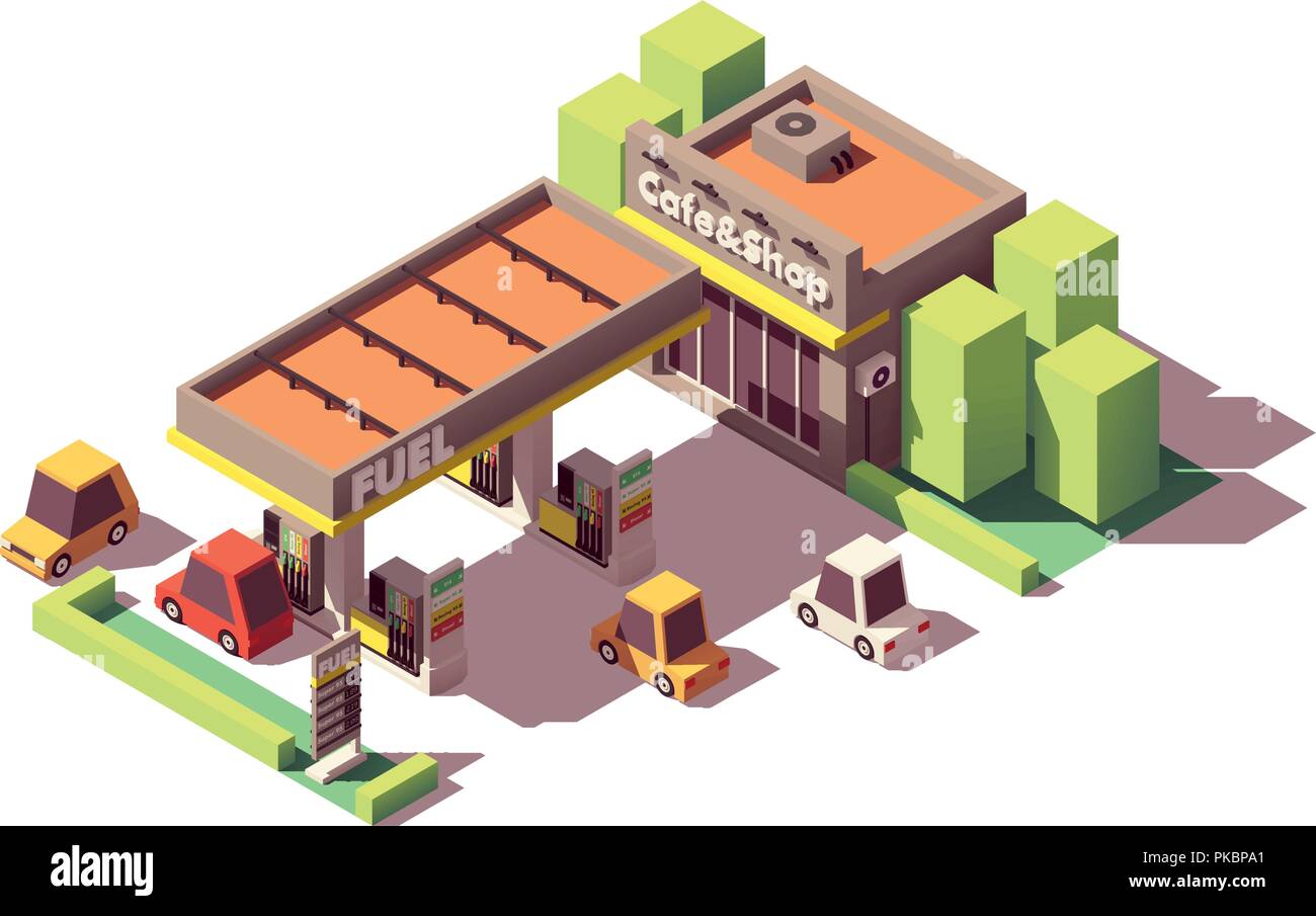 Station essence isométrique vectoriel Illustration de Vecteur