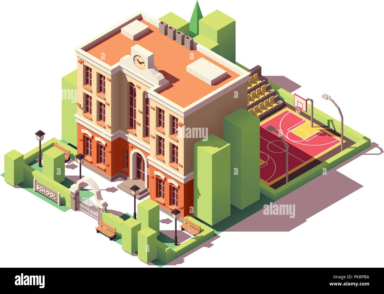 Bâtiment de l'école isométrique vectoriel Illustration de Vecteur