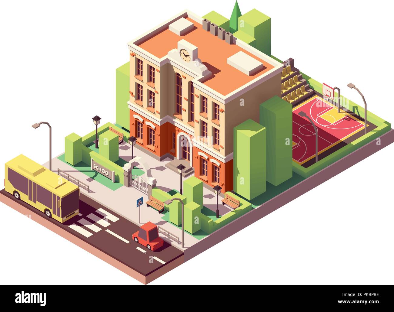 Bâtiment de l'école isométrique vectoriel Illustration de Vecteur
