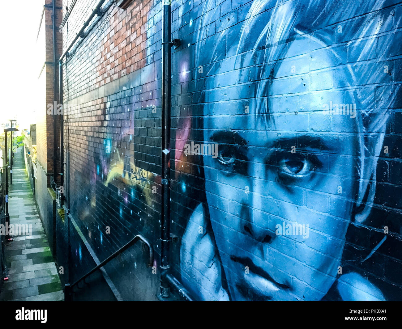 Graffiti de Billy Fury, musicien de rock and roll en vue de la façon dont Billy Fury Alley, West Hampstead, England, UK Banque D'Images