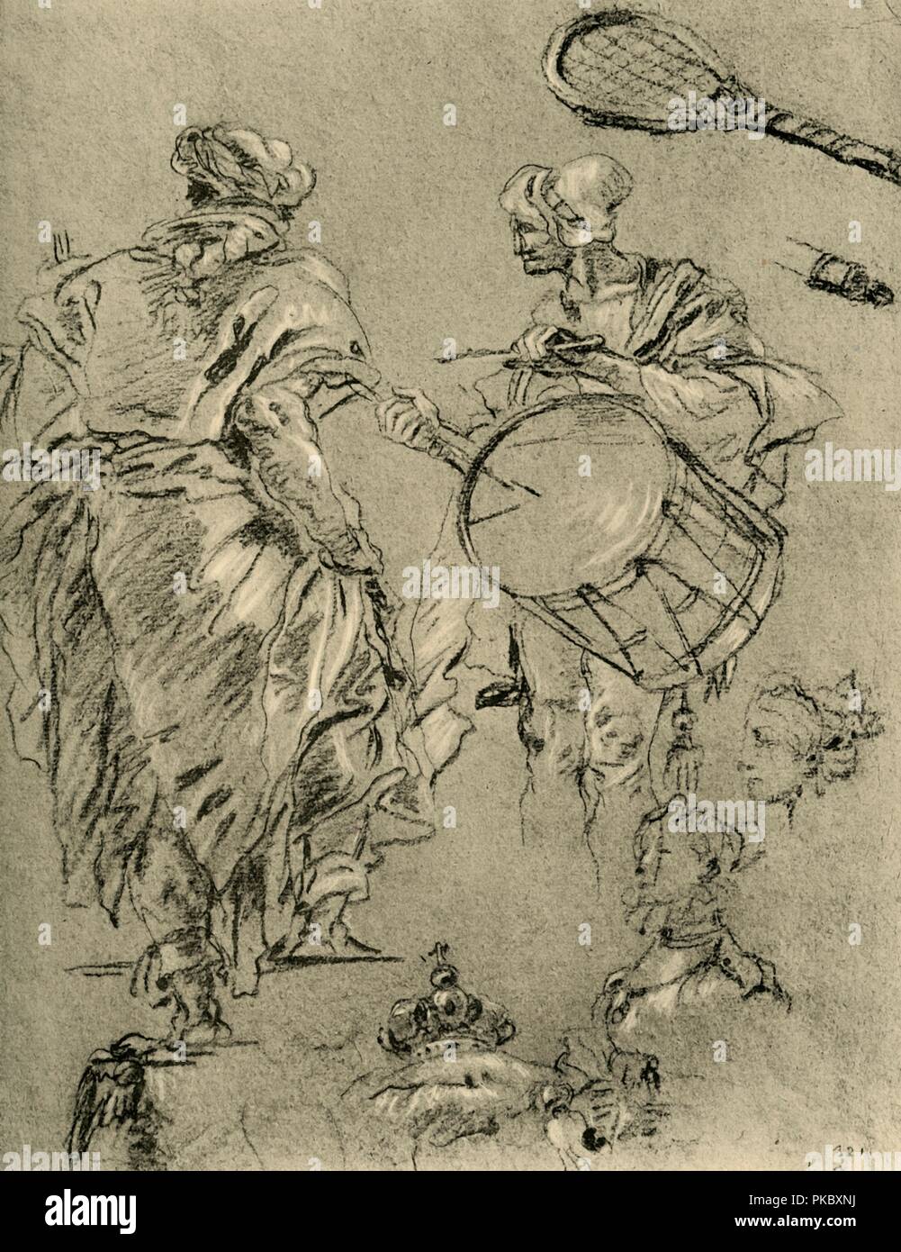 "L'homme vu de dos ; un batteur et petites études', 1751-1752, (1928). Artiste : Giovanni Battista Tiepolo. Banque D'Images