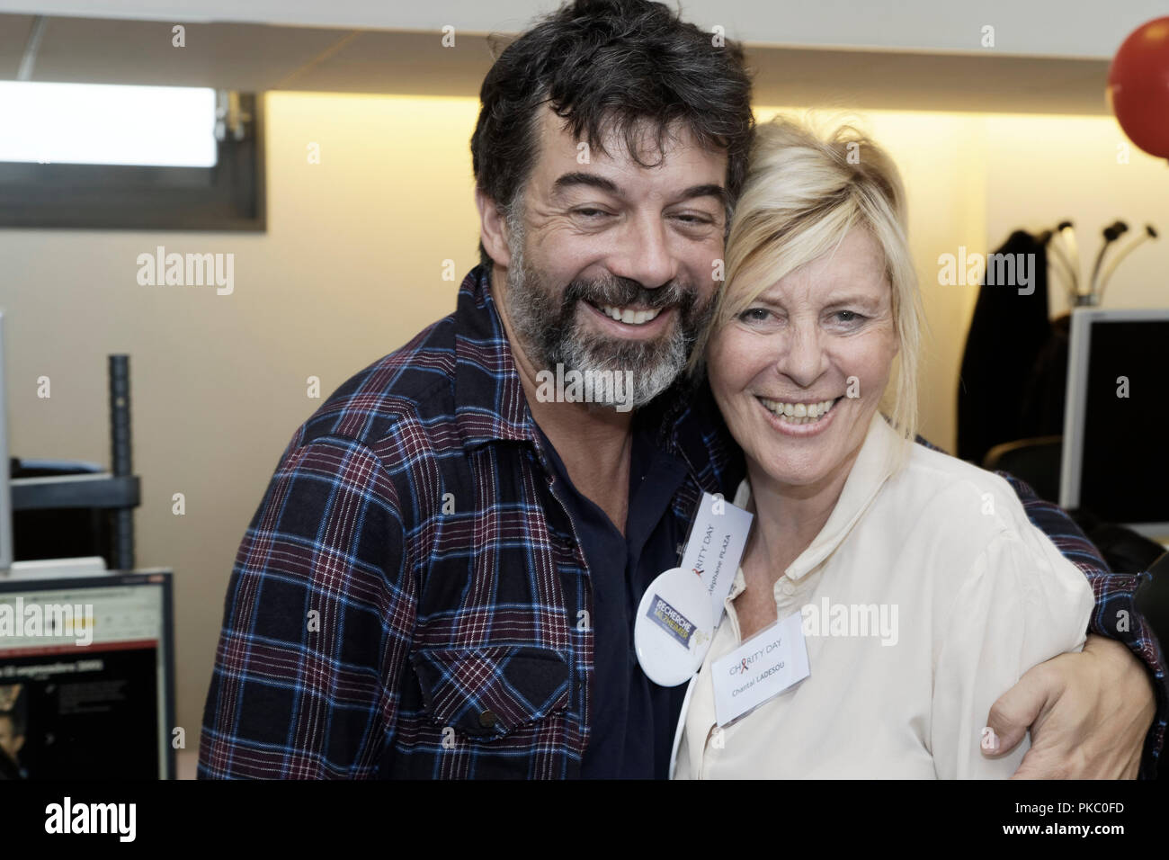 Paris, France. 11 Septembre, 2018. Stéphane Plaza et Chantal Ladesou 2018 assister à la journée caritative annuelle organisée par BGC le mardi après-midi le 11 septembre, à Paris, France. Les célébrités se transforment en courtiers pour BGC Partners et ses filiales au profit de 7 associations à la mémoire des victimes du 11 septembre. Credit : Bernard Menigault/Alamy Live News Banque D'Images