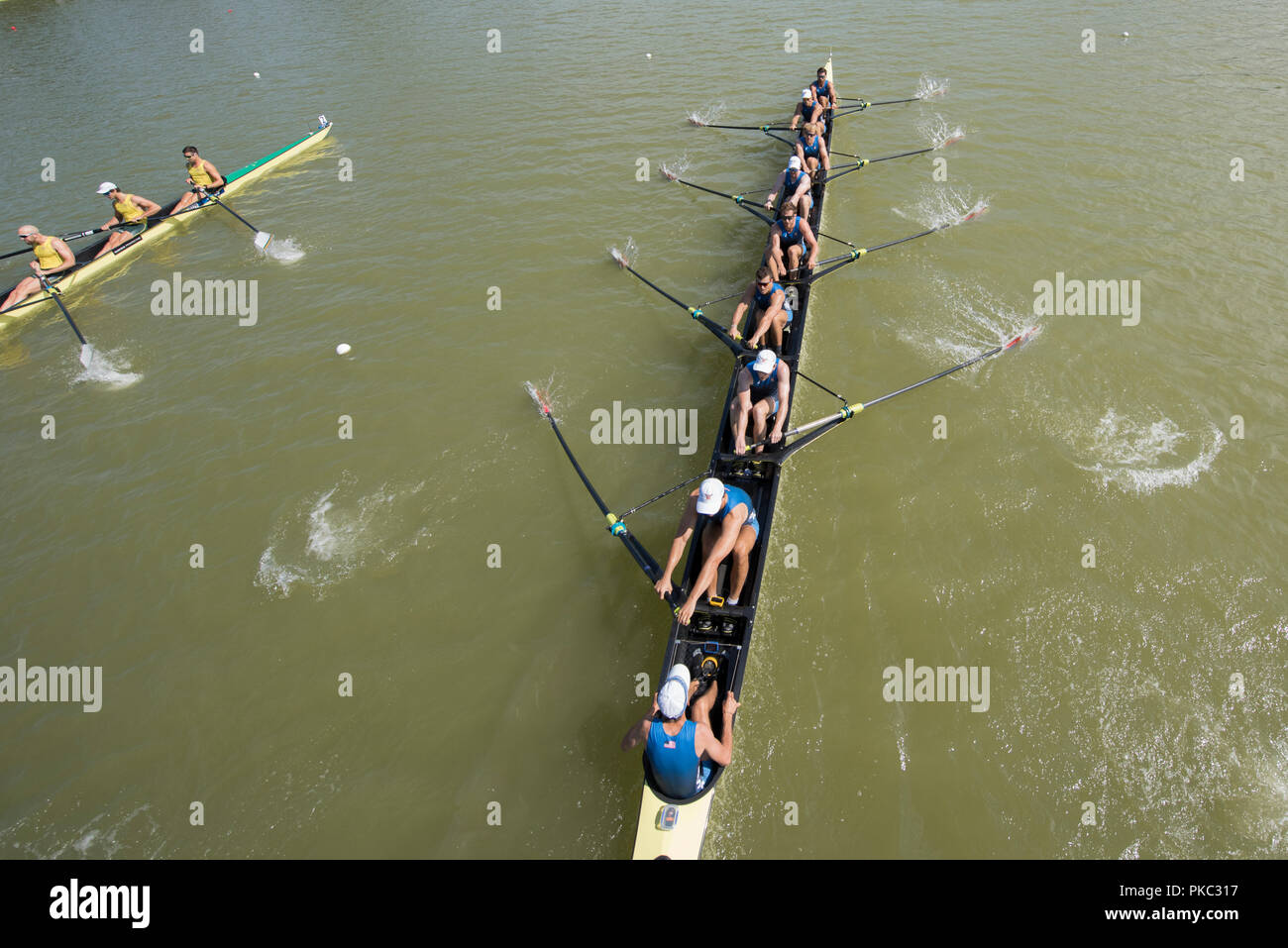 Plovdiv, Bulgarie, mercredi, 12 septembre 2018. Championnats du monde d'Aviron de la FISA, USA, M8 +, de l'équipage : Bow, KARWOSKI, Glenn OCHAL, Thomas PESZEK, Thomas DETHLEFS, Conor HARRITY, Michael Di Santo, Andrew REED, Patrick EBLE et Cox, Julian, VENONSKY © Peter SPURRIER Crédit : Peter SPURRIER/Alamy Live News Banque D'Images