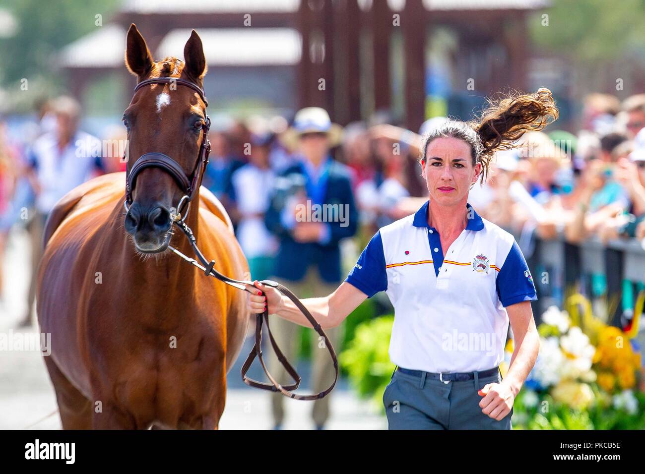 Tryon, North Carolina, USA. 12Th Sep 2018. Maria Pinedo Sendagorta et Carriem van Colen Z. ESP. Le concours complet. L'équipe et de la personne l'Inspection avant le dressage. Jour 2. Les Jeux équestres mondiaux. WEG 2018 Tryon. La Caroline du Nord. USA. 12/09/2018. Credit : Sport en images/Alamy Live News Banque D'Images