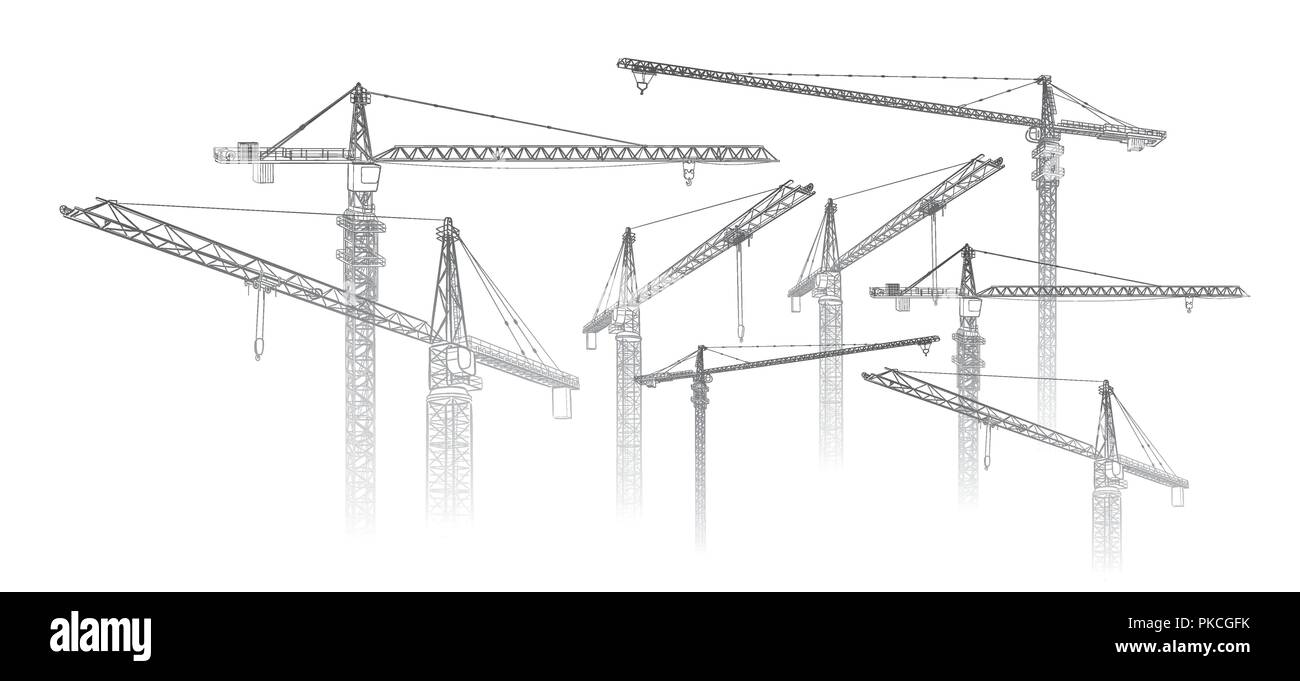 Grue de construction de la tour. Art ligne vectorielle on white Illustration de Vecteur