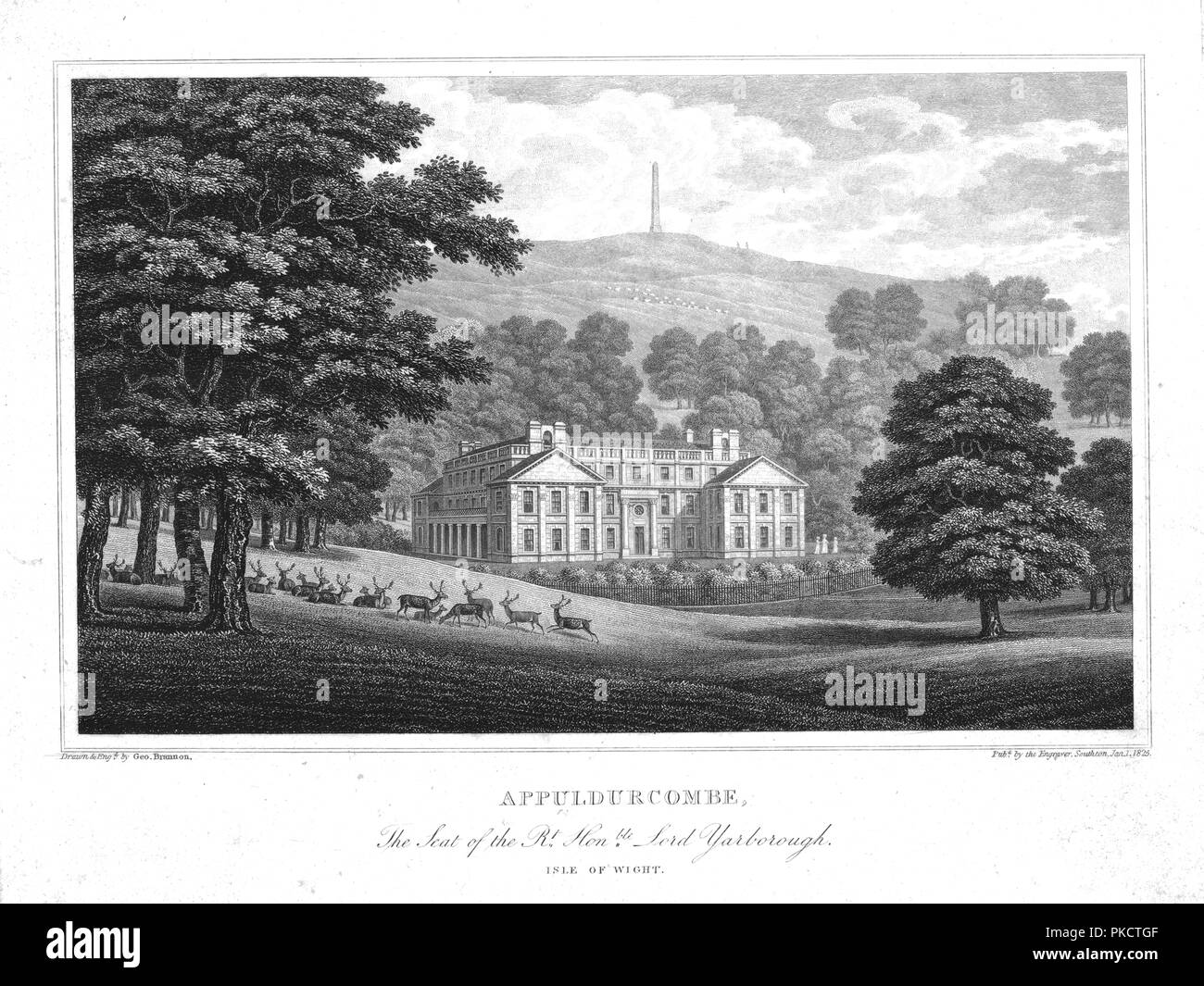 'Appuldurcombe, siège de la Rt. Hon.ble Lord Yarborough. Île de Wight.', c1825. Artiste : George Brannon. Banque D'Images