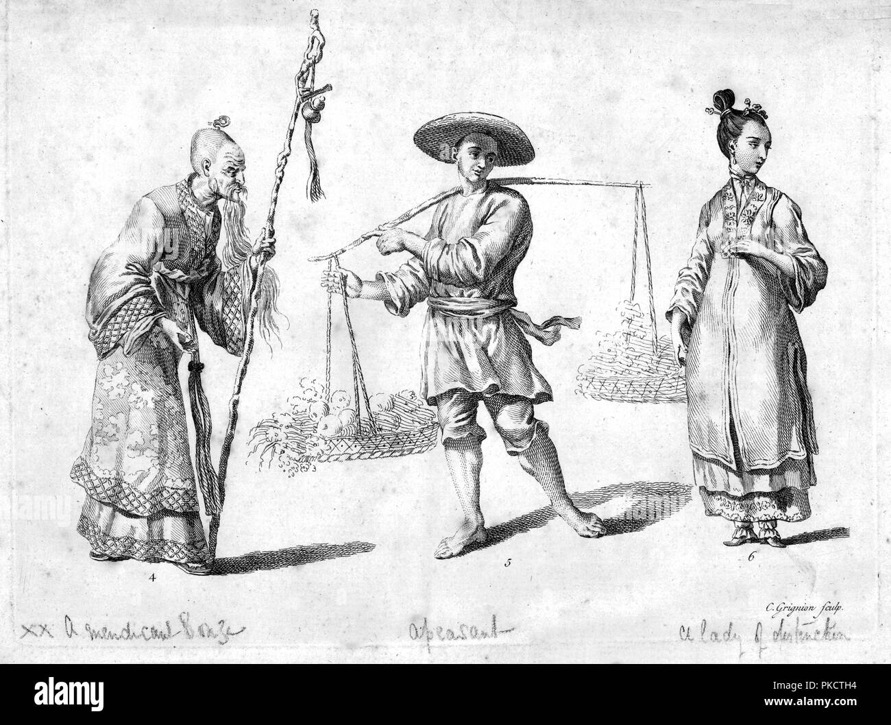 Trois chiffres chinois, 18e siècle. Artiste : Charles Grignion. Banque D'Images