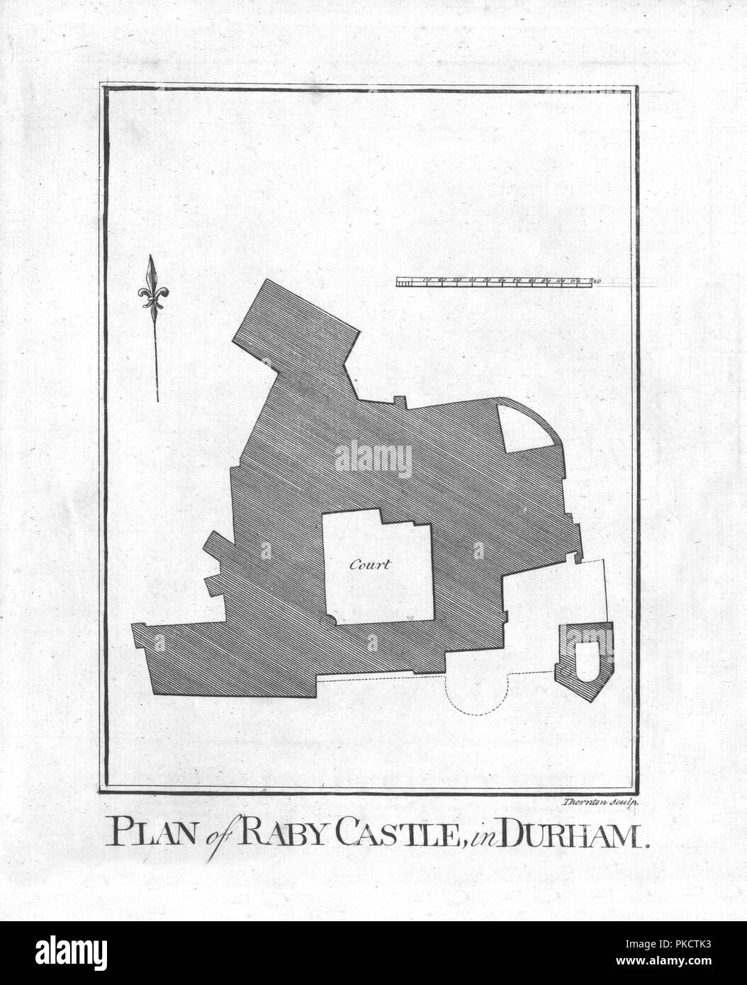 Le "Plan de Raby Castle, à Durham.', fin du 18e siècle. Artiste : Thornton. Banque D'Images