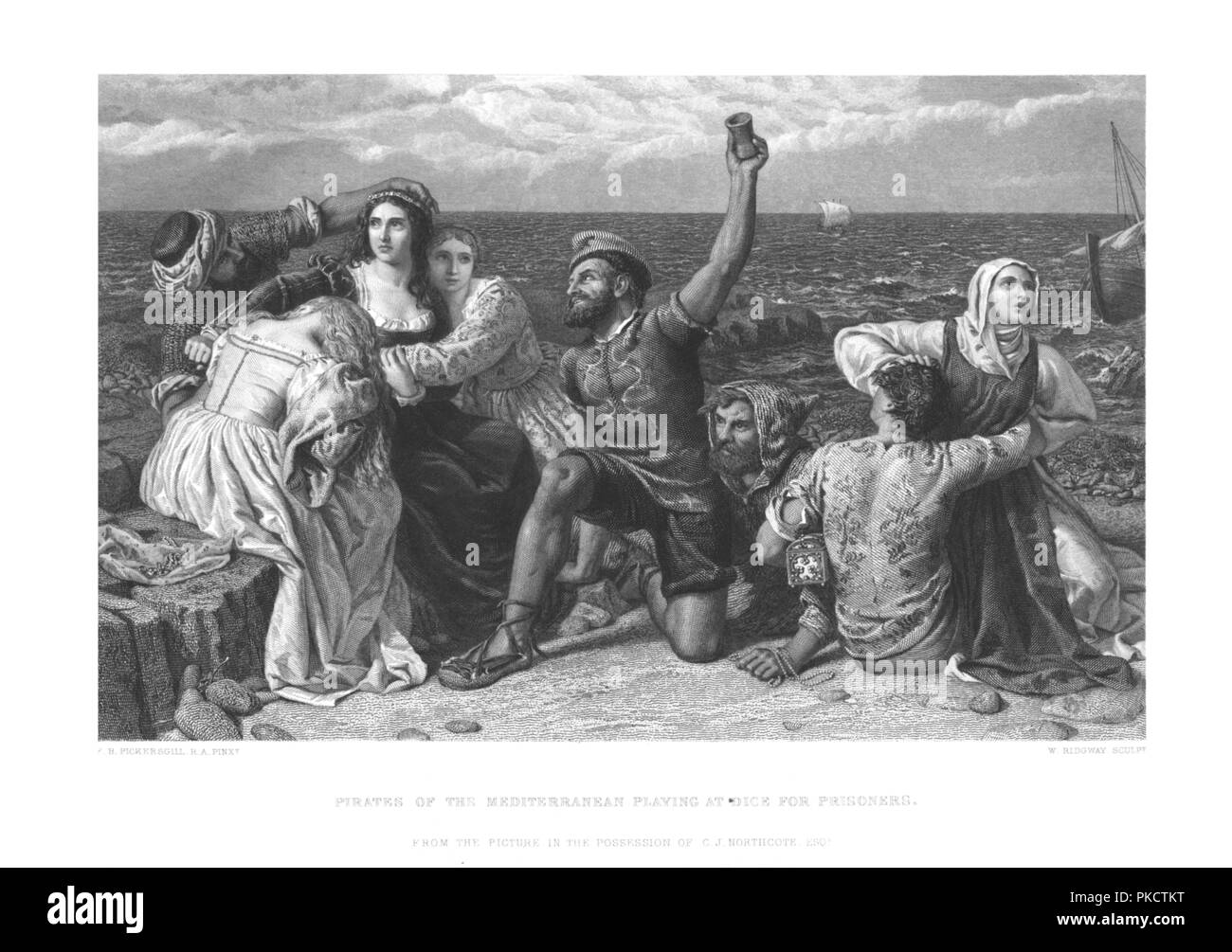 'Pirates de la Méditerranée à l'affiche à dés pour prisonniers.', c1869. Artiste : W Ridgway. Banque D'Images