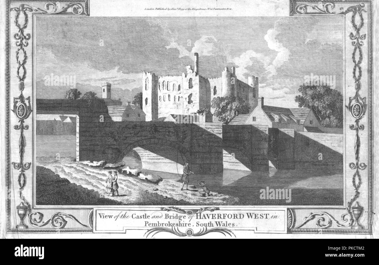 "Vue du château et pont de Haverford West de Pembrokeshire.', fin du 18e siècle. Artiste : Inconnu. Banque D'Images