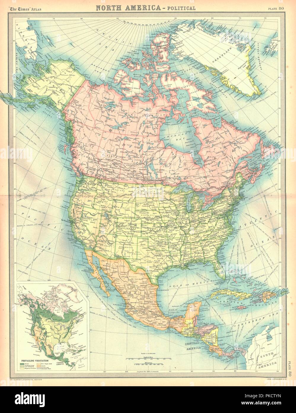Carte politique de l'Amérique du Nord. Artiste : Inconnu. Banque D'Images
