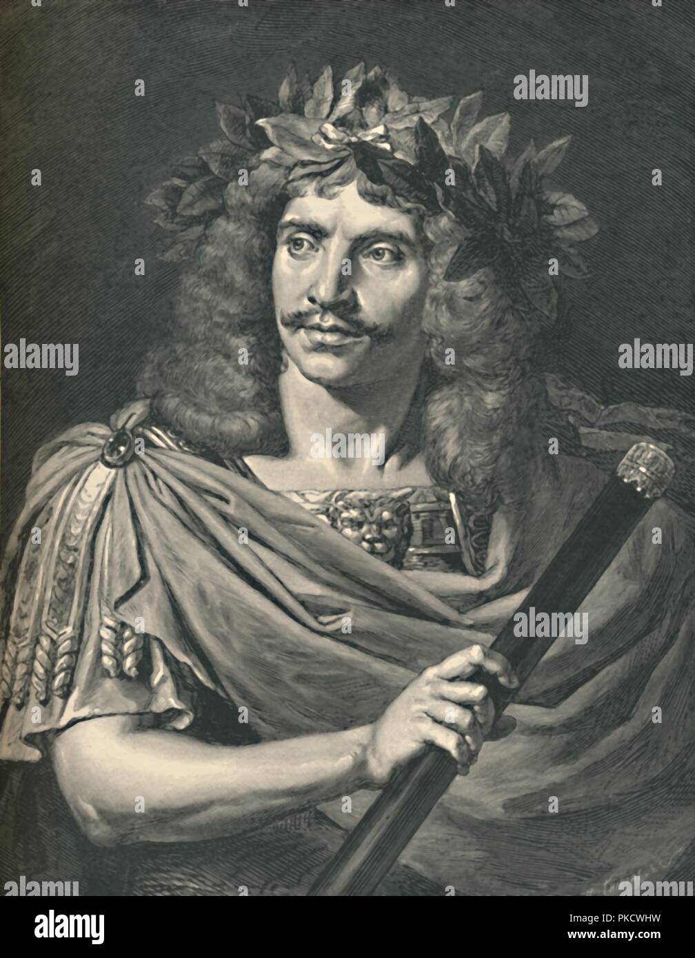 'Molière comme Jules César dans la tragédie de Pompée,' (1886). Artiste : Henri Thiriat. Banque D'Images