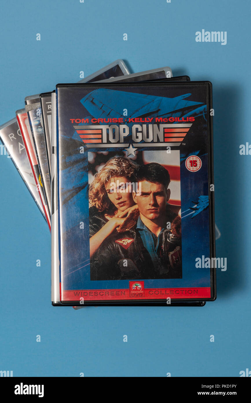 Film DVD de Top Gun dans une affaire avec une illustration. Banque D'Images