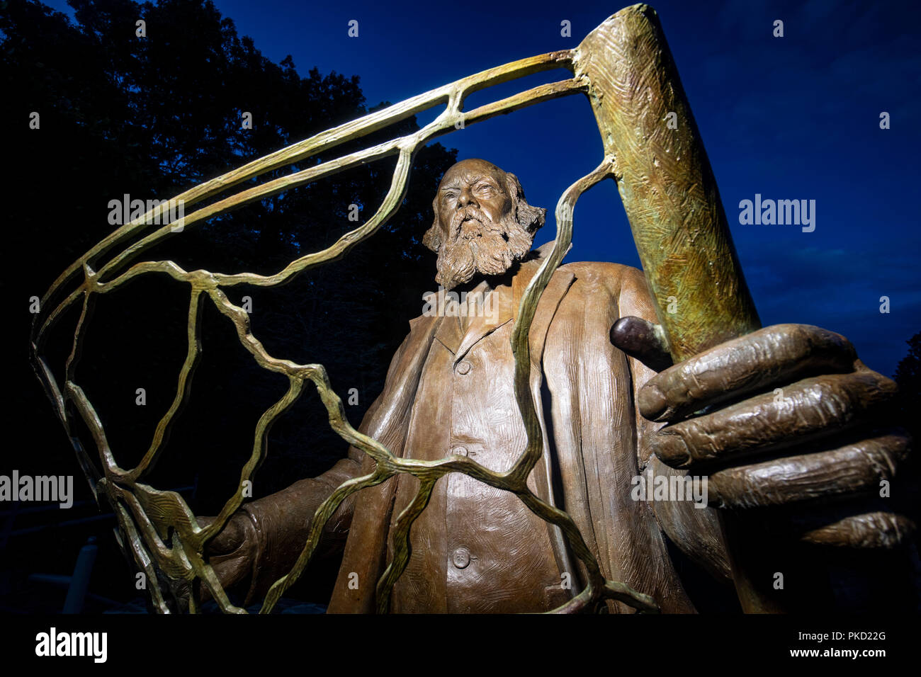 Frederick Law Olmsted - père de l'architecture du paysage américain - Statue en bronze de l'artiste Zénos Frudakis - North Carolina Arboretum, Asheville, Nort Banque D'Images