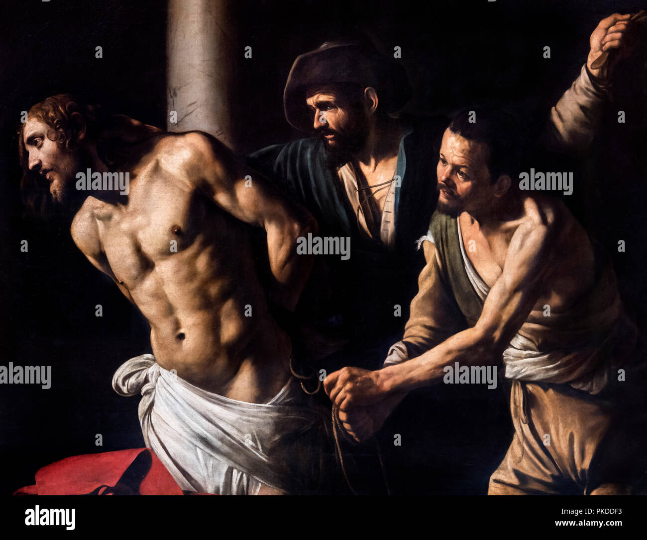 La peinture de Caravage. La flagellation du Christ par Michelangelo Merisi da Caravaggio () Julienne Latium Ligurie Lombardie Marches Molise, huile sur toile, c.1607 Banque D'Images