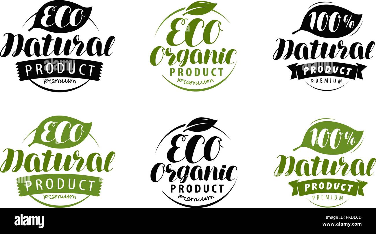 Eco label ou logo. Ensemble de produits organiques naturels sains, badges. Vector illustration Illustration de Vecteur