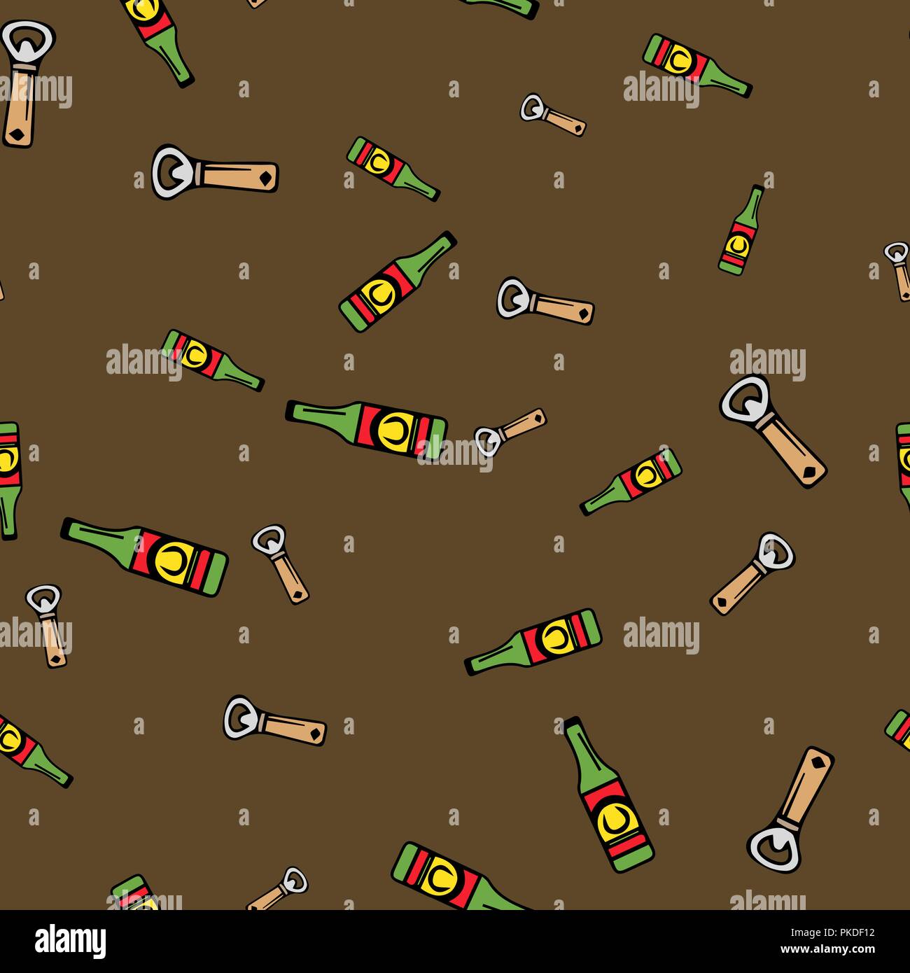La bière et le motif de l'ouvreur sans couture. Vector illustration. Fond brun. Illustration de Vecteur