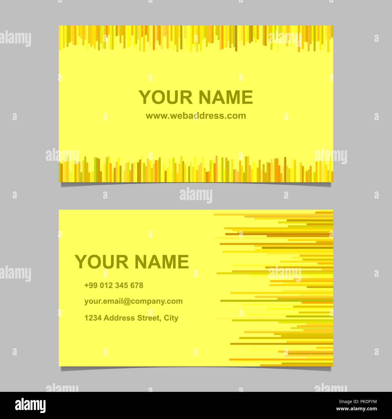 Carte d'affaires couleur template design set - conception namecard avec rayures horizontales et verticales dans des tons jaune Illustration de Vecteur