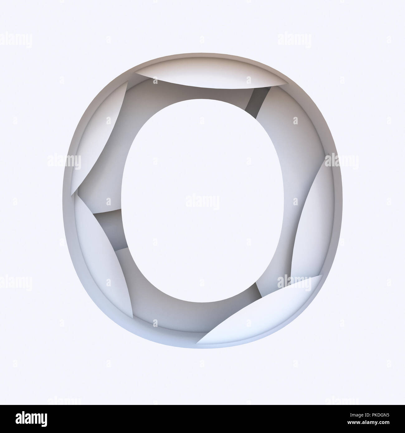 White abstract couches font Lettre O 3D render illustration isolé sur fond blanc Banque D'Images