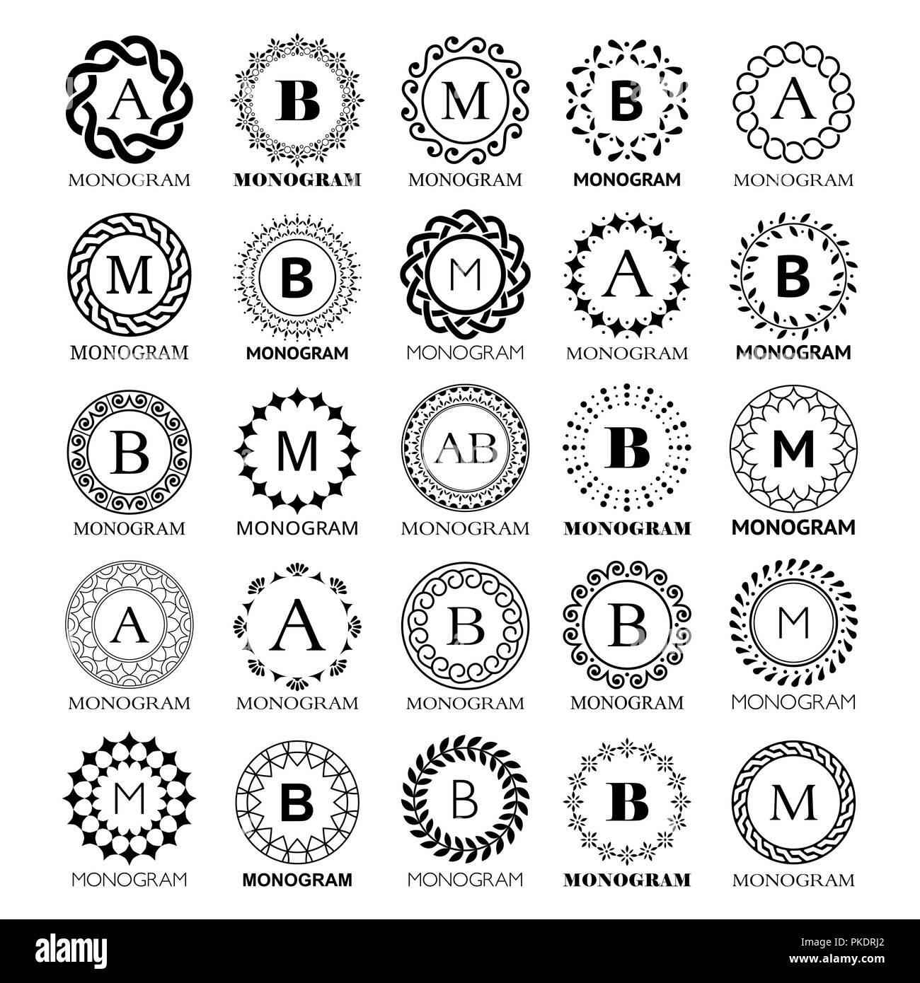 Vecteur monogramme template design - grand ensemble. Mariage élégant ou la société monogram signe, lettre simple et de fleurs ou d'ornement cadre abstrait Illustration de Vecteur