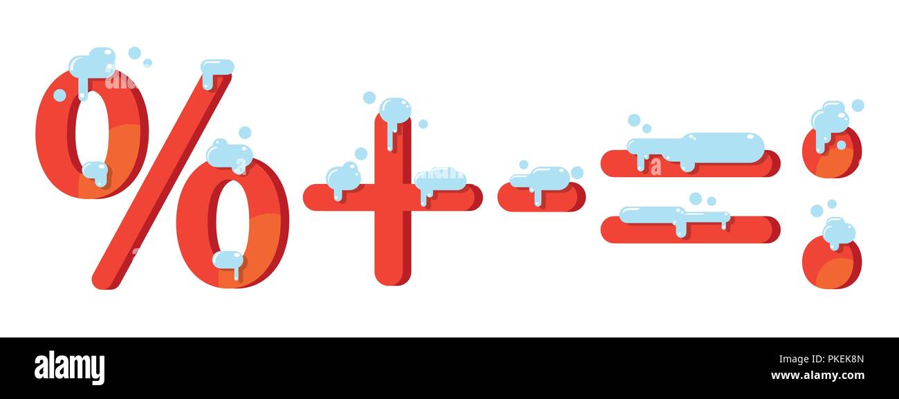 Ensemble de symboles mathématiques, , , - , dans la neige. Le signe de pourcentage, plus, moins, égal à égal, diviser pour la nouvelle année, Noël, d'hiver. Télévision vector illustration Illustration de Vecteur