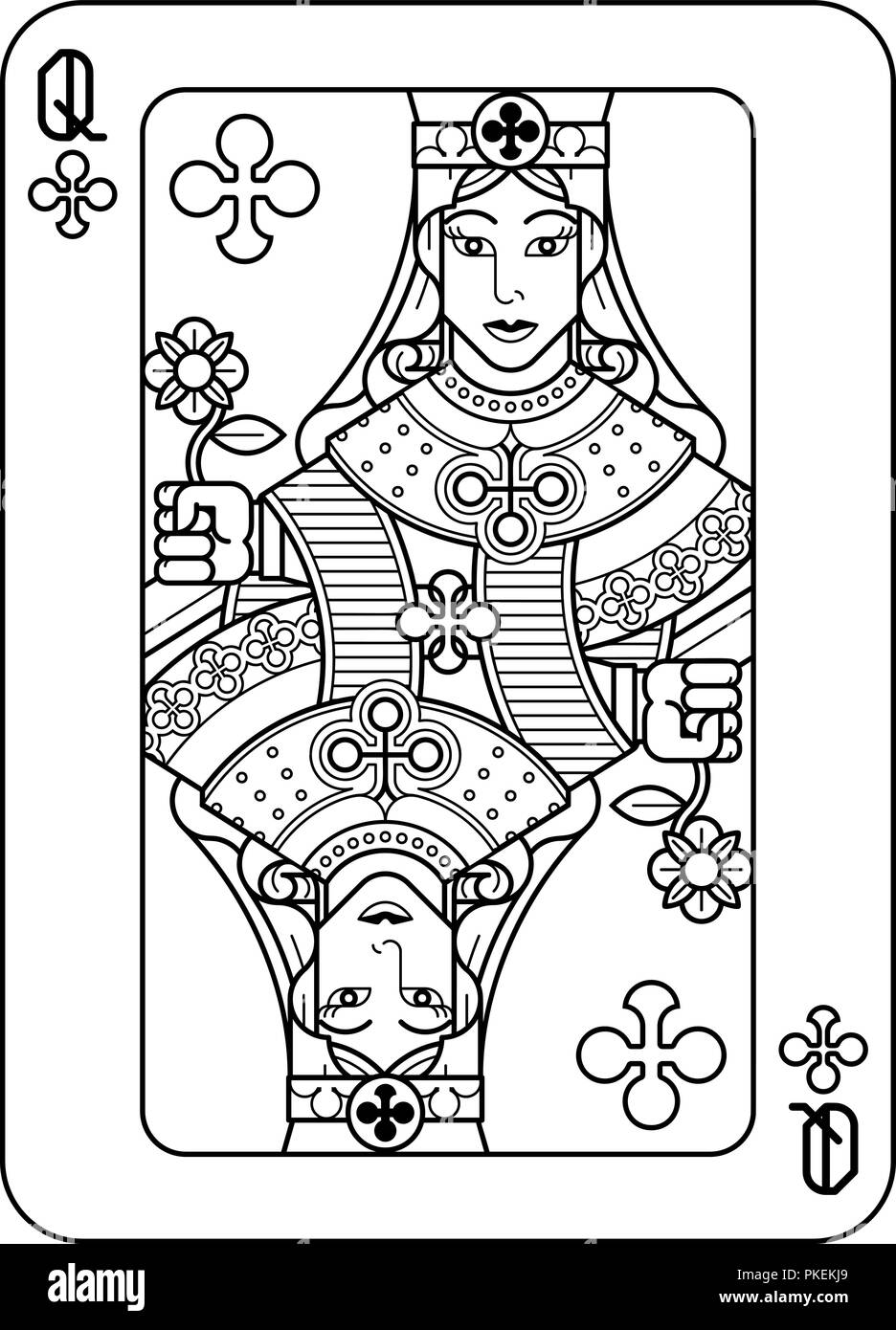 Jeu de cartes dans les clubs de Queen noir et blanc Illustration de Vecteur