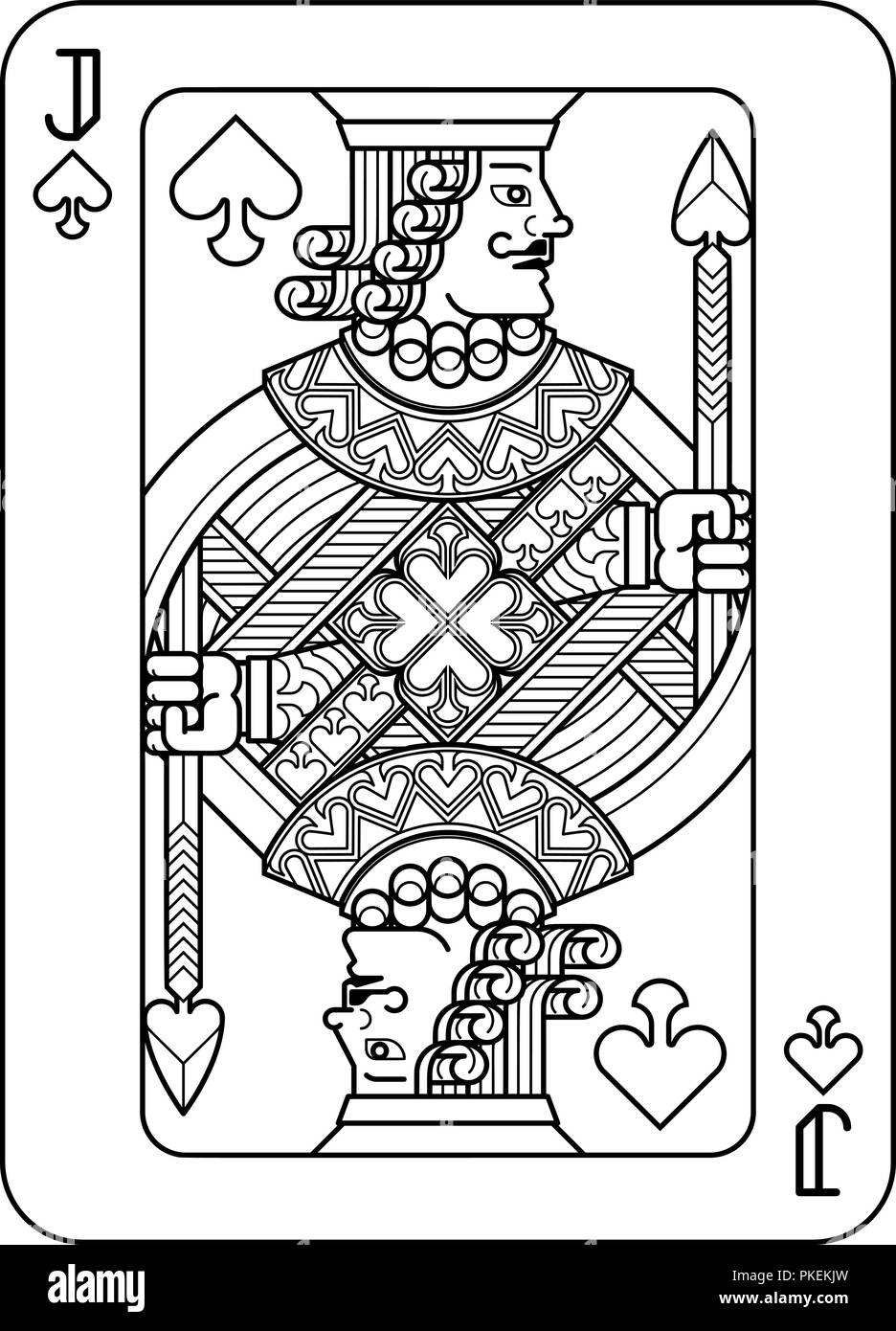 Jeu de carte Valet de Pique Noir et Blanc Illustration de Vecteur