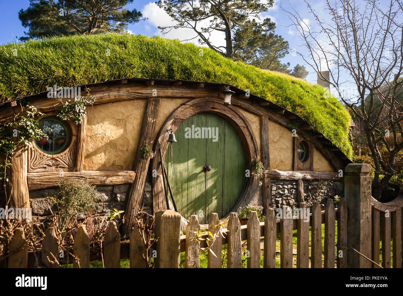 Hobbiton movie set créé au film Le Seigneur des Anneaux et Le Hobbit. Banque D'Images
