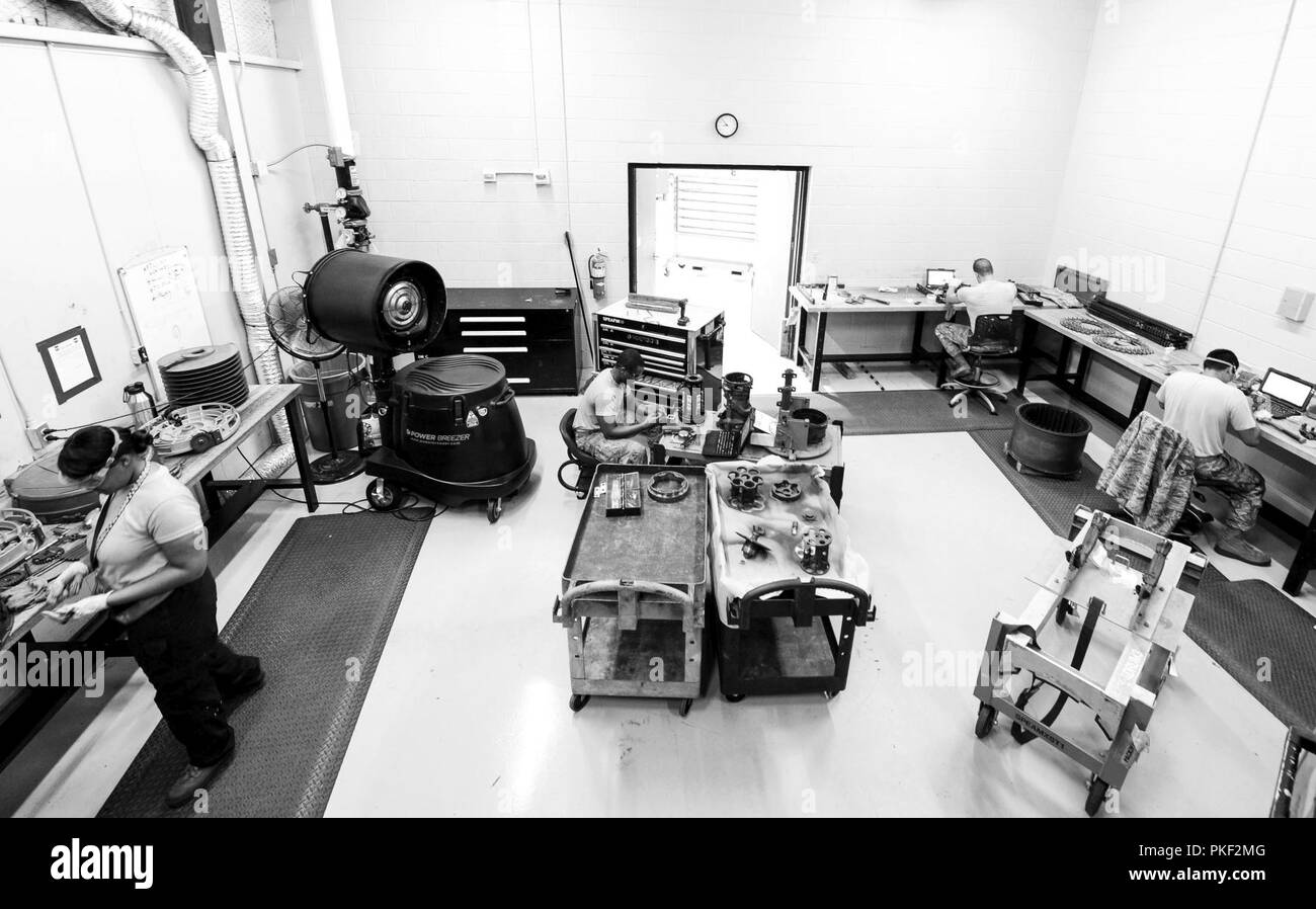 Les aviateurs américains affectés à la 20e Escadron de maintenance de l'équipement de vol d'armement, effectuer des inspections sur de nombreuses M61A1 Vulcan 20 mm canon rotatif d'articles chez Shaw Air Force Base, S.C., 2 août 2018. Les inspections ont lieu tous les 18 mois et prendre environ 31 heures à compléter. Ces inspections à la 20e Escadre de chasse en remplissant sa suppression des défenses anti-aériennes de la mission. Banque D'Images Les aviateurs américains affectés à la 20e Escadron de maintenance de l'équipement de vol d'armement, effectuer des inspections sur de nombreuses M61A1 Vulcan 20 mm canon rotatif d'articles chez Shaw Air Force Base, S.C., 2 août 2018. Les inspections ont lieu tous les 18 mois et prendre environ 31 heures à compléter. Ces inspections à la 20e Escadre de chasse en remplissant sa suppression des défenses anti-aériennes de la mission. Banque D'Images