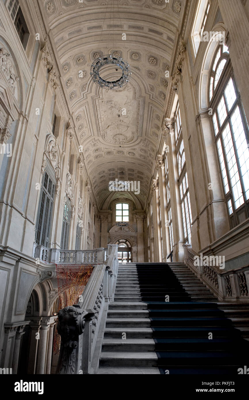 L'intérieur baroque du 18e siècle façade du palais Palazzo Madama, à Turin (Italie, 18/06/2010) Banque D'Images
