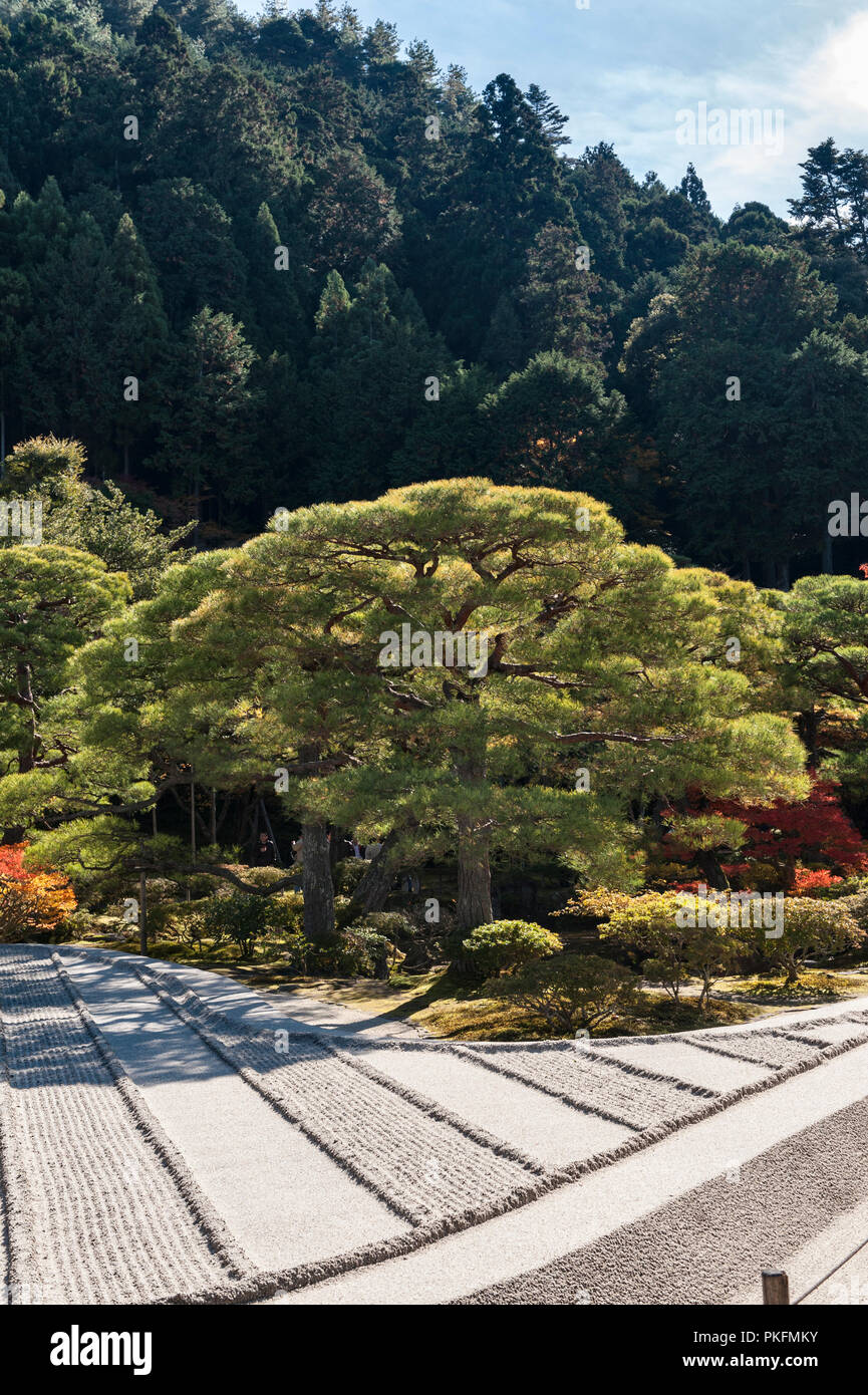 Kyoto, Japon. Le kare-sansui (paysage sec) jardin de gravier ratissé appelé Ginshadan, à Ginkaku-ji temple zen (Pavillon d'argent) Banque D'Images