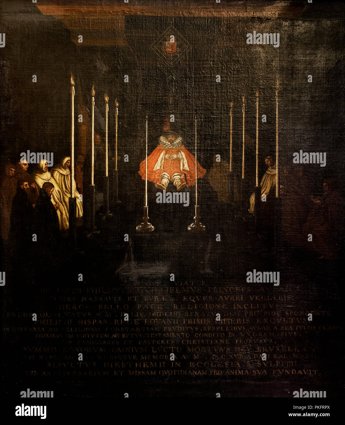 L 'praalbed' à l'intérieur de la peinture de Hofstadt Stadsmuseum à Diest, illustrant Filips Willem sur son lit de mort (Belgique, 02/09/2010) Banque D'Images