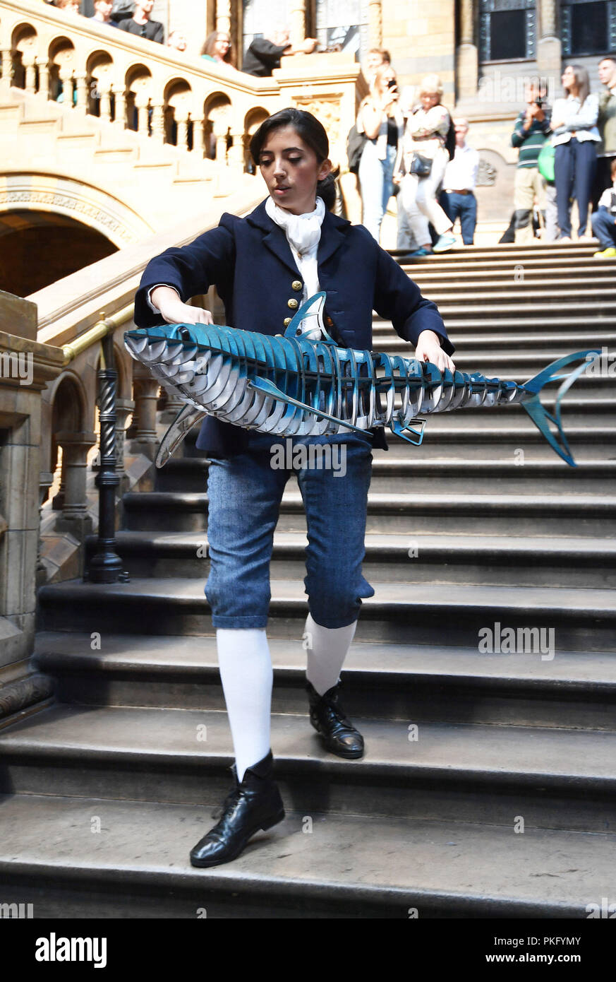 Un requin de marionnettes au Musée d'Histoire Naturelle de Londres pour célébrer l'ouverture d'un nouveau théâtre d'accueillir la première européenne de l'ensemble de la Terre. Banque D'Images