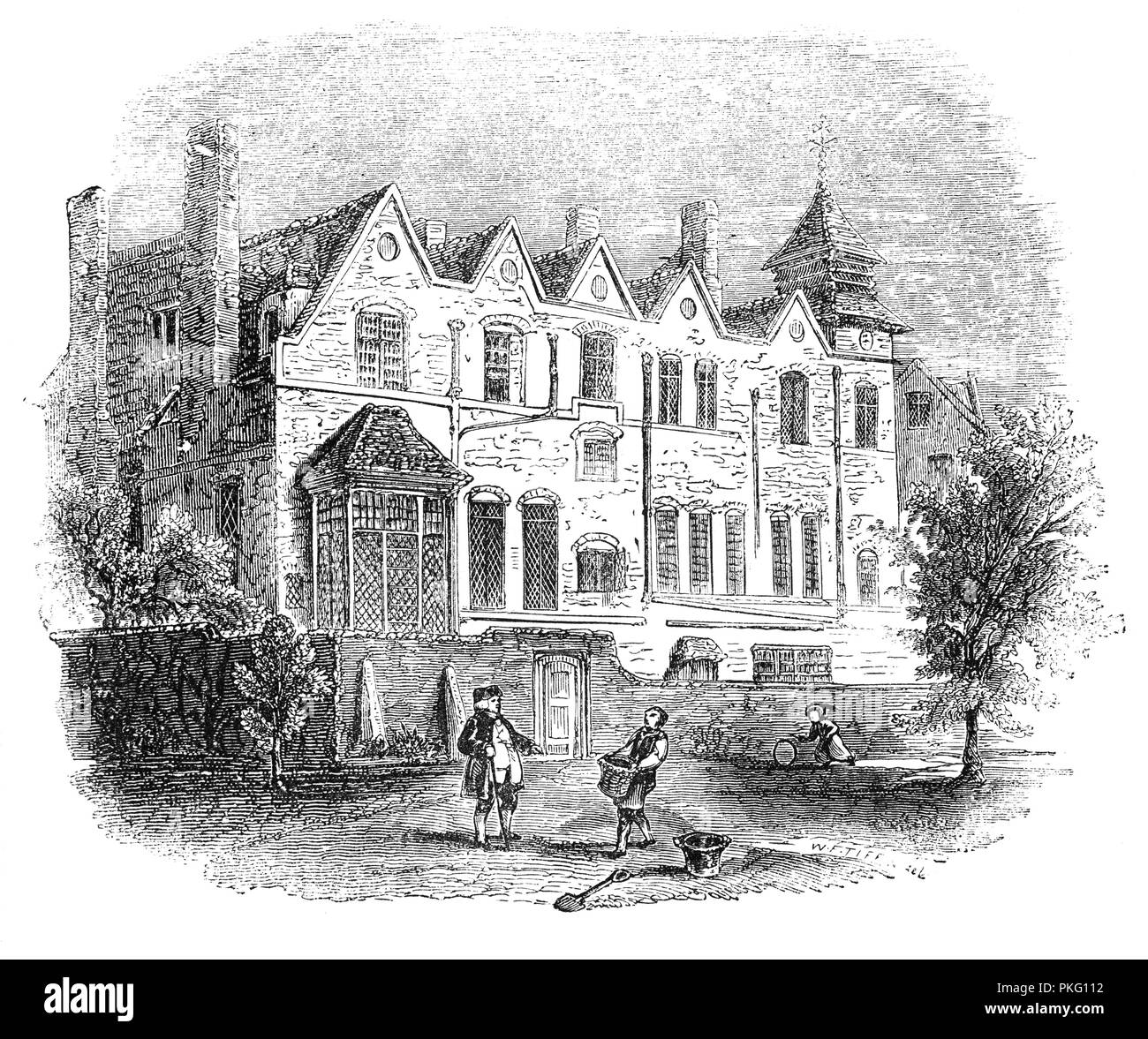 Le vieux manoir autour dans le milieu du 17e siècle, lorsqu'Marylebone était un village séparé de Londres par les champs et les jardins potagers. Elle a été convertie en un pavillon de chasse par Henry VIII et fut plus tard utilisé comme un internat, d'être finalement démoli en 1791. Banque D'Images