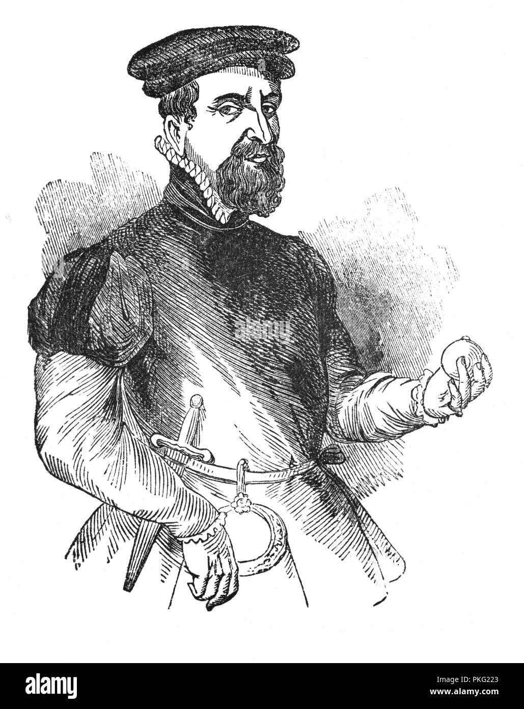 Portrait de Sir Thomas Gresham l'Ancien (1519-1579), marchand et financier anglais qui a agi comme un marchand anglais et le financier qui a agi au nom du roi Édouard VI (1547-1553 et Elizabeth I (1558-1603). En 1565 il a fait une proposition à la Cour des échevins de la ville de construire une bourse ou d'échange - ce qui est devenu le Royal Exchange, sur le modèle de bourse d'Anvers - à condition que la société a fourni à cette fin un endroit adapté. Banque D'Images