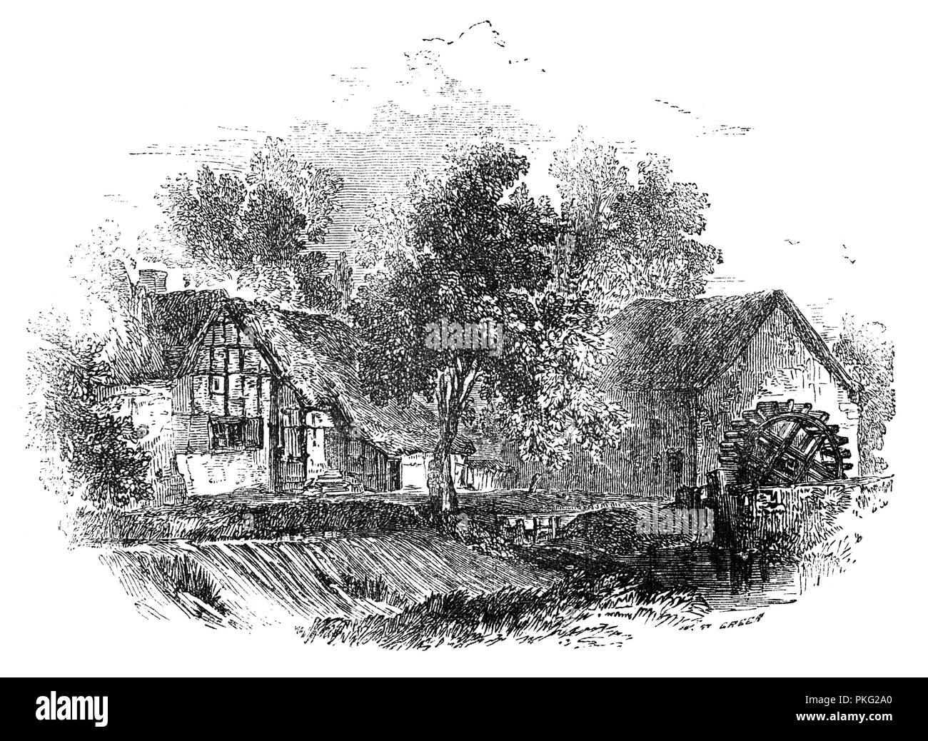 Il y a eu un moulin à Welford depuis le 13ème siècle, car il est nommé dans l'île de subventions qui mentionnent dans la rivière Avon près de Binton Pont. L'île a été dit d'être entre les moulins de Binton et Welford. En 1291 il y avait deux moulins à Welford et ces ont été nommés de nouveau en 1609, ayant été accordée à William Chaplin en 1553. Le moulin a été exploité jusqu'en 1958. Welford sur Avon, dans le Warwickshire, en Angleterre. Banque D'Images