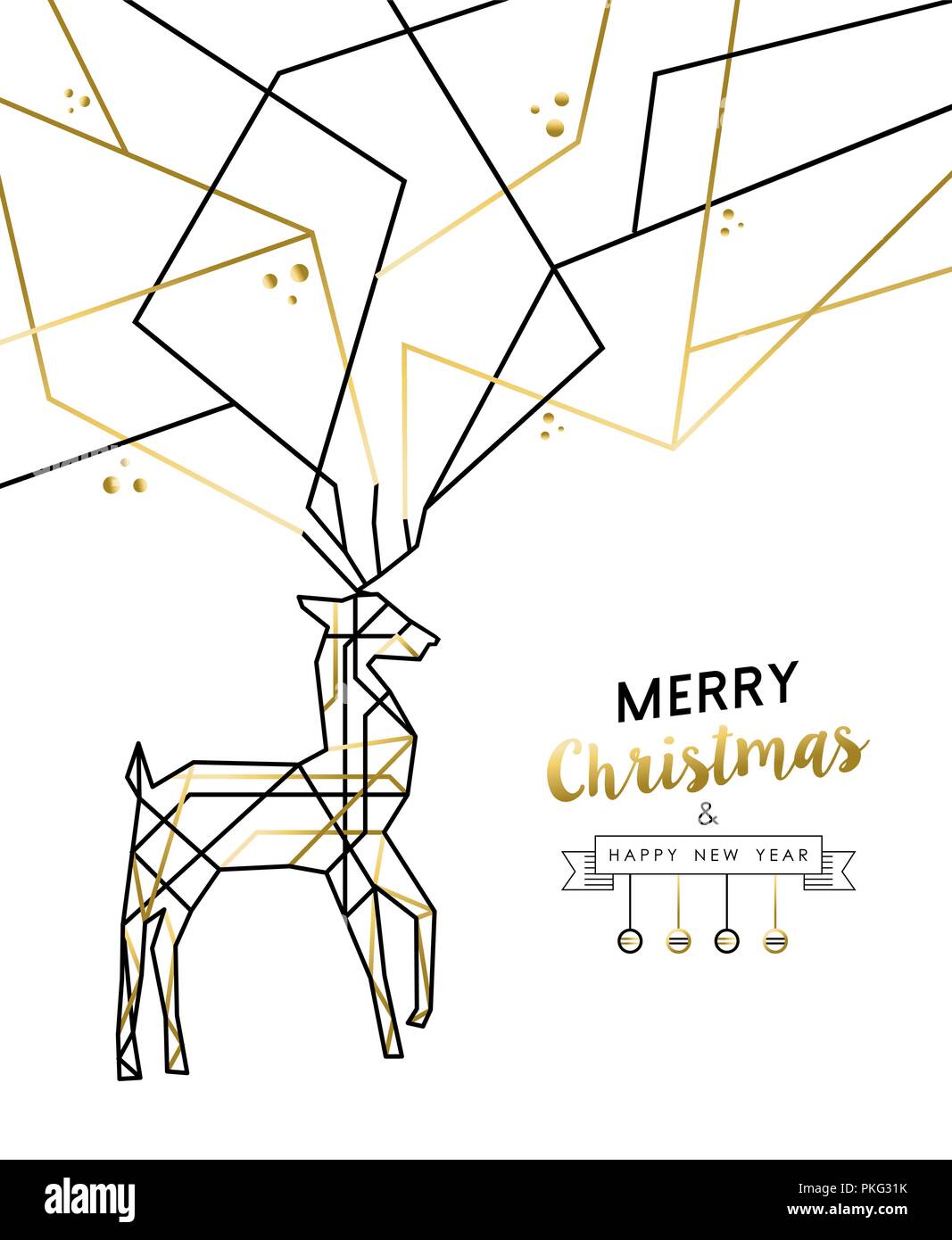 Joyeux Noël Bonne Année et or blanc deer dans contour style