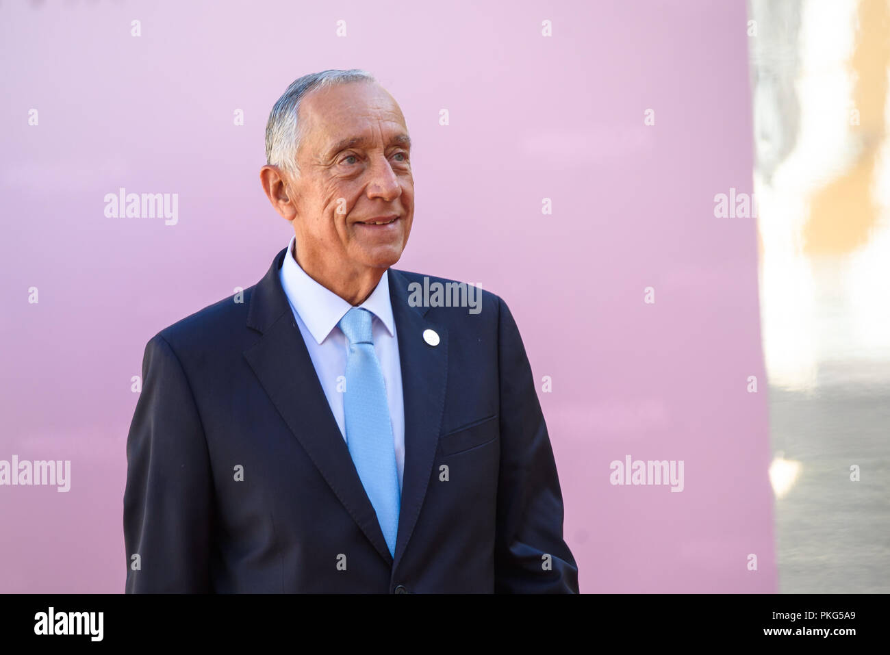 Le palais de Rundale, la Lettonie. 13Th Sep 2018. Marcelo Rebelo de Sousa Président du Portugal au cours de cérémonie d'arrivée de la 14e réunion informelle du groupe dans le palais de Rundale Arraiolos, la Lettonie. Credit : Gints Ivuskans/Alamy Live News Banque D'Images