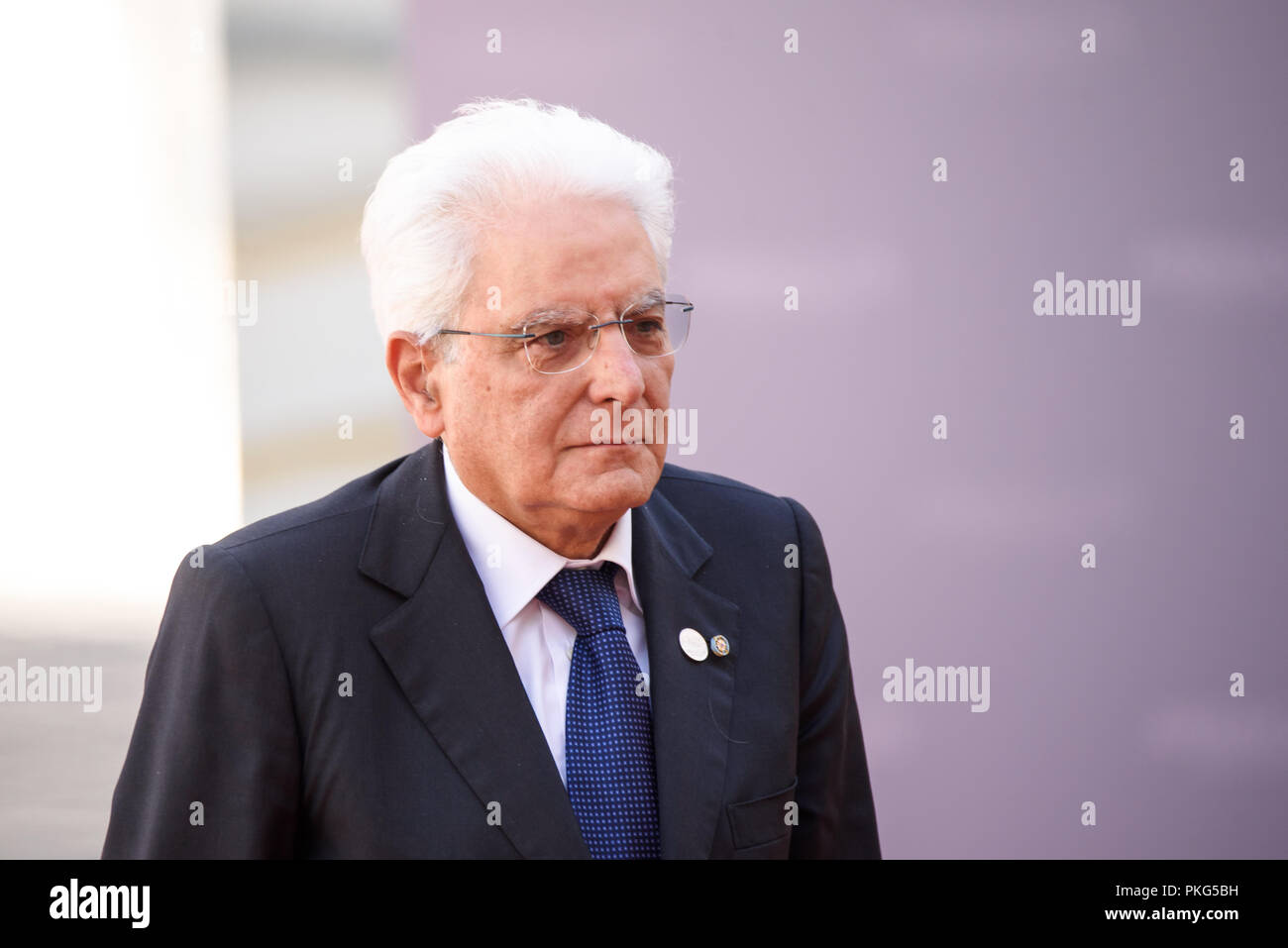 Le palais de Rundale, la Lettonie. 13Th Sep 2018. Sergio Mattarella, Président de l'Italie, au cours de cérémonie d'arrivée de la 14e réunion informelle du groupe dans le palais de Rundale Arraiolos, la Lettonie. Credit : Gints Ivuskans/Alamy Live News Banque D'Images