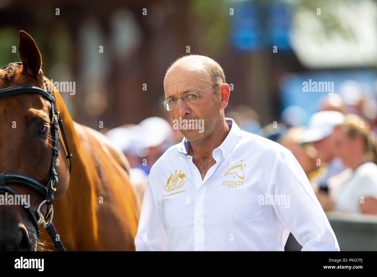 Tryon, North Carolina, USA. 13Th Sep 2018. Tryon, North Carolina, USA. 12 septembre 2018. William Levett et Lassban Diamond Ascenseur. AUS. Le concours complet. L'équipe et de la personne l'Inspection avant le dressage. Jour 2. Les Jeux équestres mondiaux. WEG 2018 Tryon. La Caroline du Nord. USA. 12/09/2018. Credit : Sport en images/Alamy Live News Crédit : Sport en images/Alamy Live News Banque D'Images