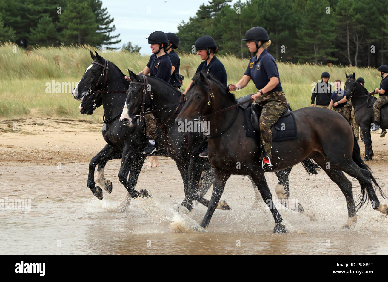 Holkham, Norfolk, Royaume-Uni. 12Th Sep 2018. Des soldats et des chevaux de la troupe Kings Royal Horse Artillery profitant de leur formation sur la plage de Holkham, Norfolk, le 12 septembre 2018. Crédit : Paul Marriott/Alamy Live News Banque D'Images