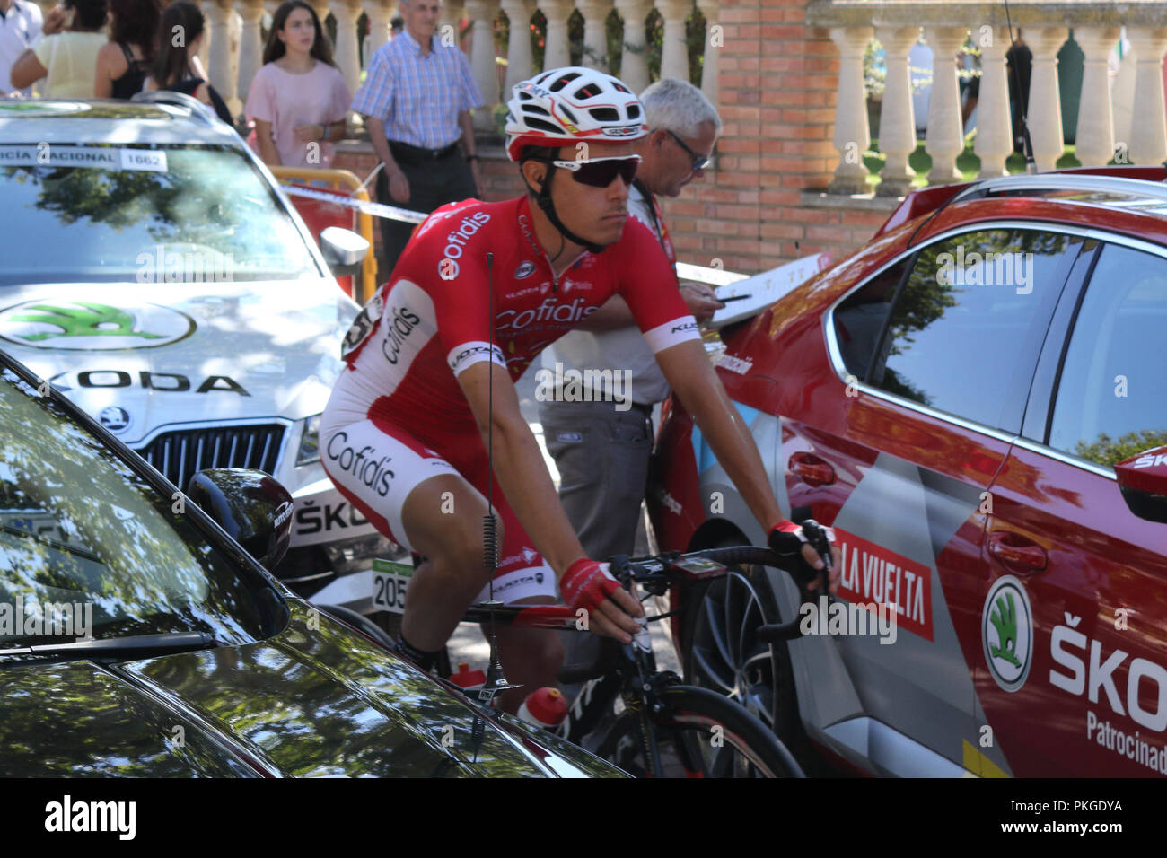 Ejea de los Caballeros, en Espagne. 13 Sep, 2018. Mathias Le Turnier approchant le début de Vuelta de España, l'étape 18. Isacco Coccato/Alamy Live News Banque D'Images
