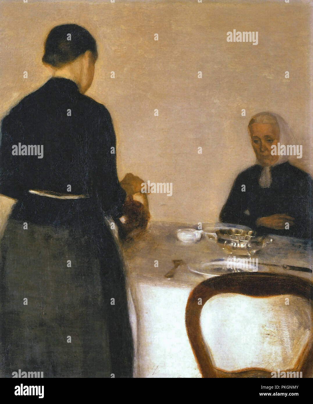 Vilhelm Hammershoi - Intérieur avec la mère et la Sœur de l'artiste Banque D'Images
