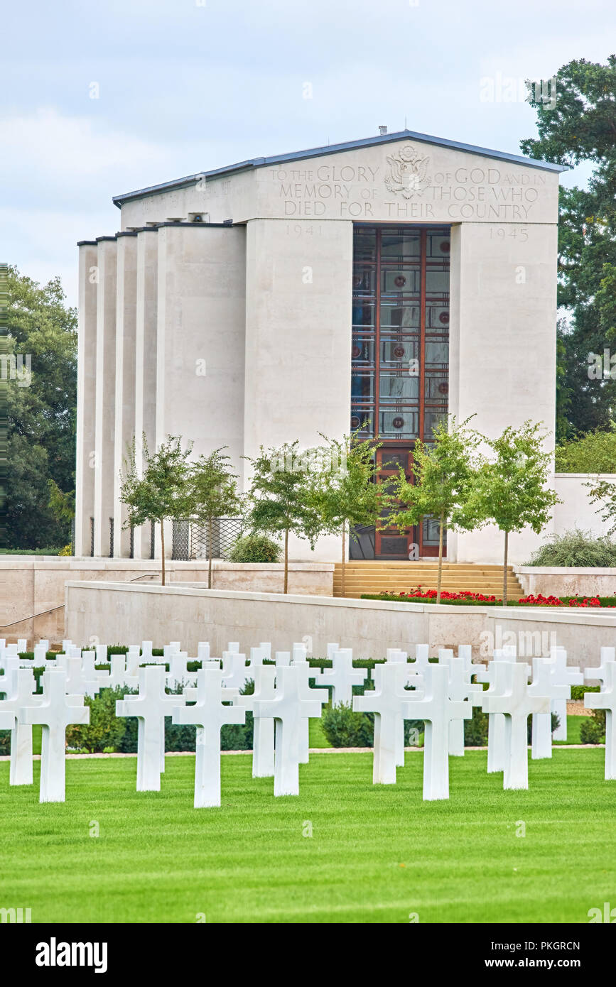 La chapelle dans le cimetière américain et mémorial, Madingley, Cambridge, Angleterre. Banque D'Images