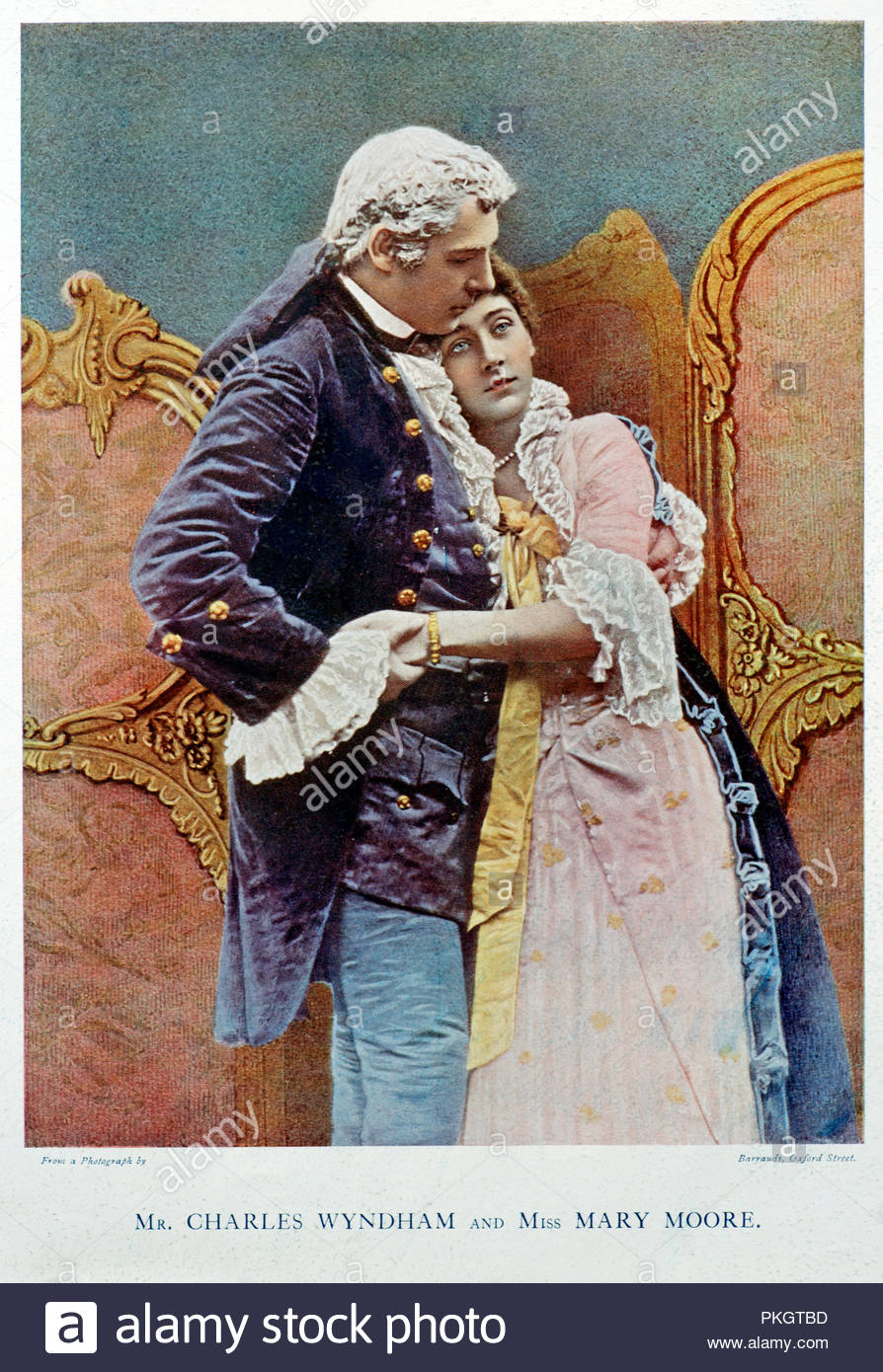 Sir Charles Wyndham portrait, 1837 - 1919, est un acteur-manager, né comme Charles Culverwell à Liverpool. Mary Moore, 1860-1931, est une actrice anglaise qui devient sa seconde épouse. Illustration couleur à partir de 1899. Banque D'Images