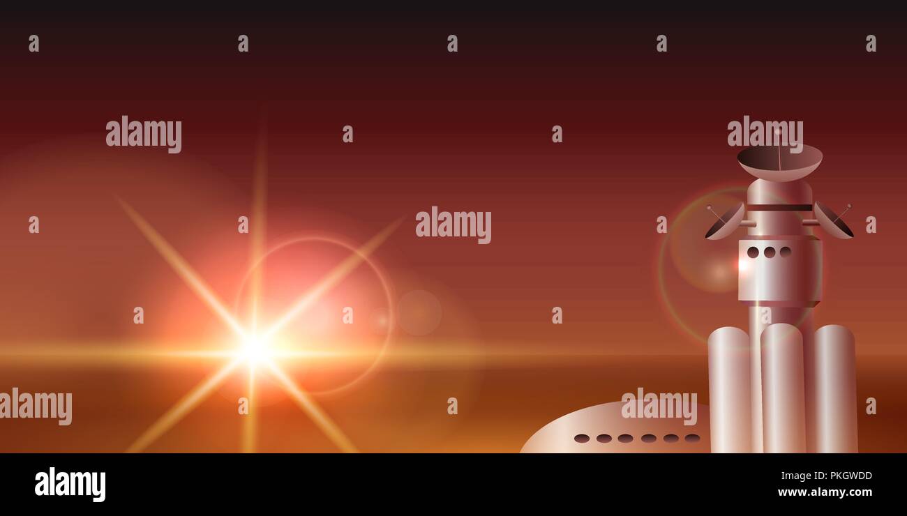 Concept de la colonisation de Mars. La base de l'espace sur la planète rouge. Vector illustration. Illustration de Vecteur