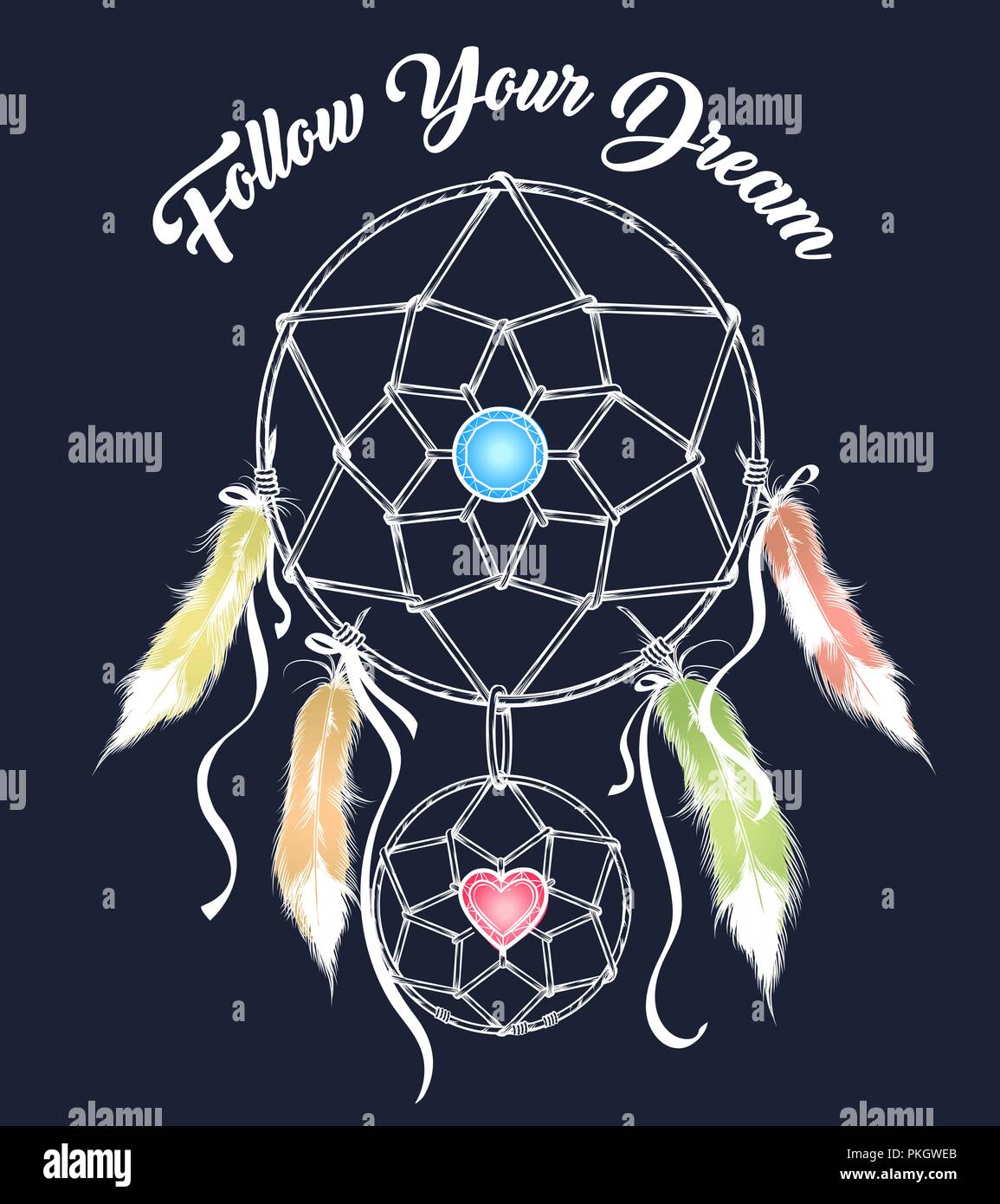 Indien magique Dream Catcher avec libellé Suivez votre rêve. Vector illustration. Illustration de Vecteur