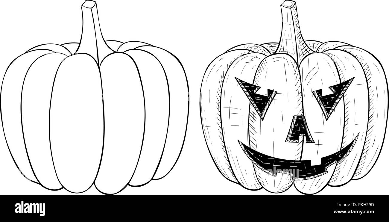 Citrouille Halloween. Contours dessinés à la main, croquis Illustration de Vecteur