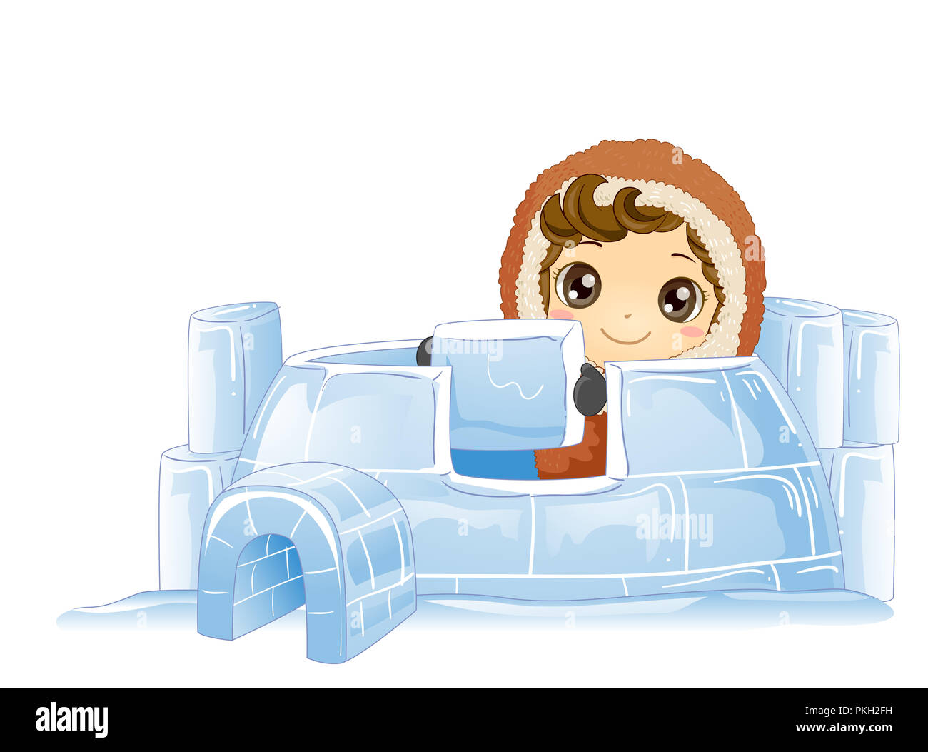 Illustration d'un enfant garçon Eskimo Faire un igloo Banque D'Images